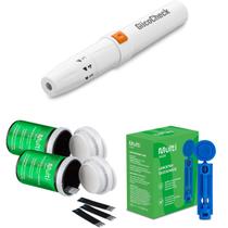 Kit 100 Tiras De Glicemia + 100 Lancetas +1 Lancetador Multi