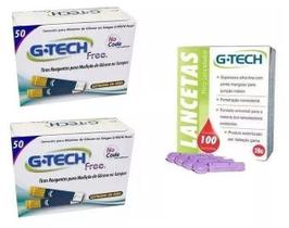 Kit 100- Tiras Fitas Free E 100- Lancetas Para Medição De Glicose - G-Tech