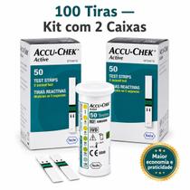 Kit 100 Tiras Fitas Reagentes de Glicose Glicemia Accu Chek Active