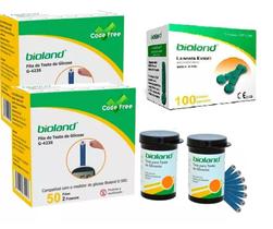 Kit 100 Tiras P/ Glicose G-423 + 100 Microlancetas Bioland