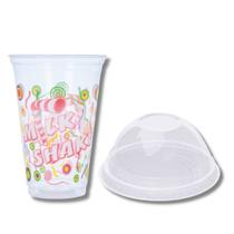 Kit 100 Un. De Copo P Milk Shake 330 Ml 100 Un. De Tampa Bolha S Furo P Copo 275 E 330 Ml