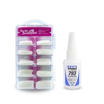 Kit 100 Unhas Postiça Realista Leitosa + Super Cola Adesivo Instantâneo Tek Bond 793 20g