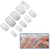 Kit 100 unhas postiças inteiras quadrada natural realista