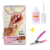 Kit 100 Unhas Tips + Alicate + Cola Para Unhas Postiças