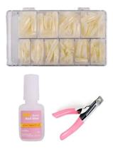 Kit 100 Unhas Tips+Alicate+Cola Para Unhas Postiças