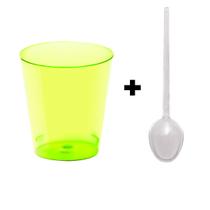 Kit 100 uni Copo Doce Brigadeiro 25ML Colorido + 100 Colher