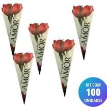 Kit 100 Unidades Cartão - Flor Amor