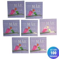 Kit 100 Unidades Cartão Mãe - Lilás Passarinhos