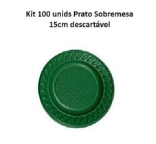 Kit 100 unids Prato Verde 15cm Sobremesa descartável - Louri Festas