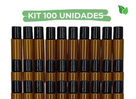 Kit 100 - Vidrinho Roll On Ambar 10 ml Tampa Preta - Gratia Naturalis