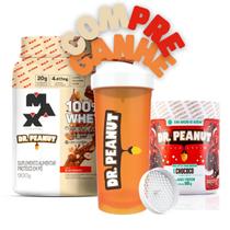 Kit 100% Whey Dr. Peanut Pote 900g Max Titanium + Pasta de Amendoim Dr Peanut 600g + Coqueteleira Dr Peanut