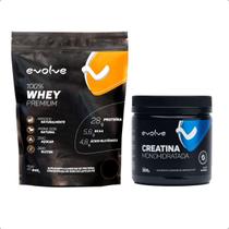 Kit 100% Whey Premium 840g + 1 Creatina Monohidratada 300g Evolve