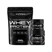Kit 100% Whey Protein 900g + Creatina Kreat 300g + Pré-Treino 4-Pump 250g - Xpro Nutrition