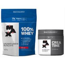 Kit 100% Whey Refil 900G Morango + Creatina Pura 100G Max