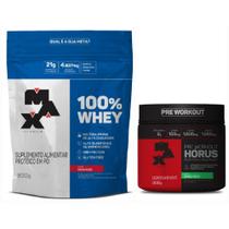 Kit 100% Whey Refil 900G Morango + Hórus 300G Limão Yuzu Max