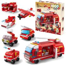 Kit 1000 Peças Bloco Montar Bloxi Corpo De Bombeiros Resgate Avião Carro Caminhão Base 6 Em 1 Brinquedo