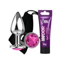 Kit 100Dor Lubrificante Anal + Plug Anal Tamanho P