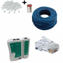 Kit 100m Cabo Rede + Testador Cabos + Bateria+ 100 Plug Rj45
