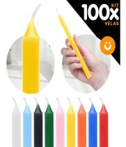 Kit 100x Vela Colorida 16cm Vermelha Branca Amarela + Cores - Chama de Ouro