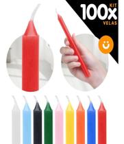 Kit 100x Vela Colorida 16cm Vermelha Branca Amarela + Cores - Chama de Ouro