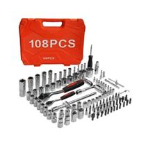 Kit 108 Peças Soquete 1/2 Aço Crv + Catraca + Maleta Profissional