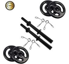 Kit 10Kg Anilha Emborrachada + Par De Halter 40Cm C/Presilha