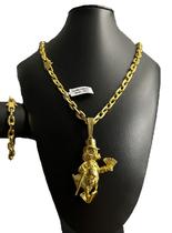 Kit 10mm cadeado cordão pulseira pingente - banhado a ouro