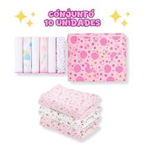 Kit 10Pçs Bebê Rosa Cueiro G+ Pano De Boca + Toalha De Banho