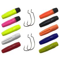 Kit 10pçs Isca Artificial Charutinho + 4pçs Anzol OffSet