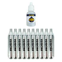 Kit 10un Capsula de Gás CO2 Rossi Descartável 12g + 01un Óleo Rossi 15ml