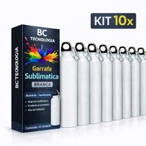 Kit 10x Garrafa de Alumínio Branca com Tampa Mosquetão para Sublimação 600ml
