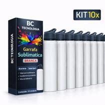 Kit 10x Garrafa de Alumínio Branca com Tampa Sport para Sublimação 600ml