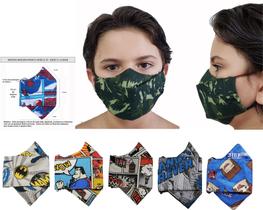 Kit 10x Máscara Infantil Menino 3d Lavável Regulável Heróis