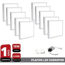 Kit 10X Plafon Painel Led 18w Branco Frio Quadrado Sobrepor