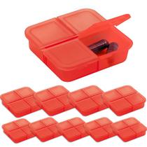 Kit 10x Porta Comprimidos com 4 Divisórias TopGet Vermelho