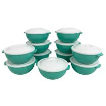 Kit 10x Potes Saladeira Verde 3L Plástico FREE BPA com Tampa Resistente Durável Qualidade