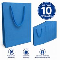 Kit 10x Sacola para Presente de Papel Azul 25x17x5,5cm Colorida Atacado Festa Lembrancinha