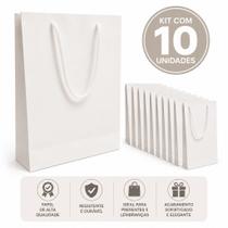 Kit 10x Sacola para Presente de Papel Branca 25x17x5,5cm Colorida Atacado Festa Lembrancinha