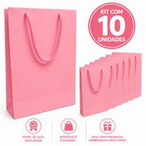Kit 10x Sacola para Presente de Papel Rosa 25x17x5,5cm Colorida Atacado Festa Lembrancinha