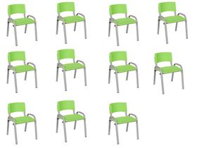 Kit 11 Cadeiras Infantil Iso, Escola, Base Cinza-Verde Claro