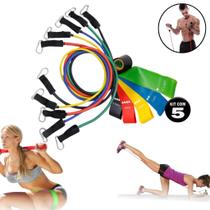 Kit 11 Elastico Extensor Treino Funcional Academia Em Casa Ginastica Mais 5 Mini Bands Faixas Funcional Exercícios Fitness