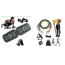 Kit 11 Elastico Extensor Treino + Prancha Multi Exercícios