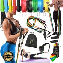Kit 11 Elasticos Tubing + 5 mini Bands Exercícios Treino Malhar exercício funcional Funcional Yoga + 2 Bolsas - SLU Fitnes