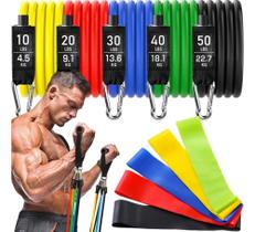 Kit 11 Extensor Elástico Treino Em Casa + Kit 5 Mini Band