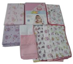 Kit 11 Fralda 1 Toalha Forrada 1 Cueiro 2 Lavabo Menina