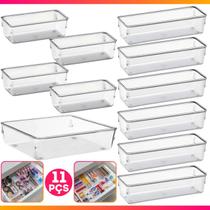 Kit 11 Organizador Multiuso Modular Gavetas Acrílico 3 Tamanhos Empilhável