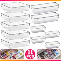 Kit 11 Organizador Multiuso Modular Gavetas Acrílico Quadrado 3 Tamanhos PMG