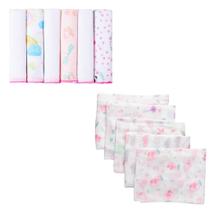 Kit 11 Peça 5 Fraldas 60X60 6 Paninho De Boca 30X30 Feminino
