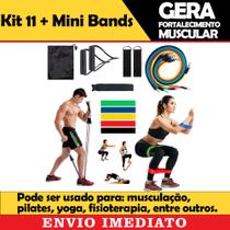 Kit 11 Peças + 5 Mini Bands Faixa Elástica Musculação Pilates Fisioterapia Malhar Em Casa