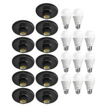 Kit 11 Plafonier Plafon Soquete E27 Preto 11 Lâmpada Led 9W